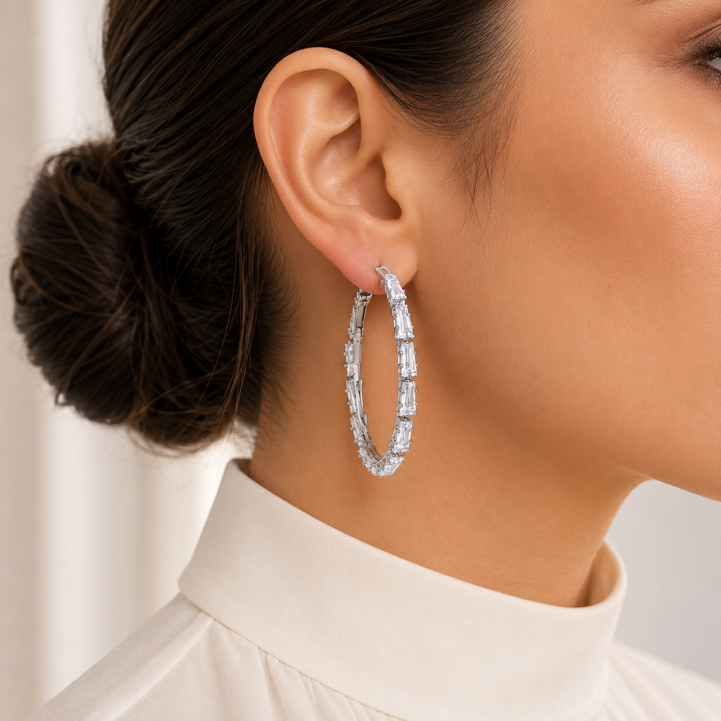 Silver Oval Baguette Hoops by picntell