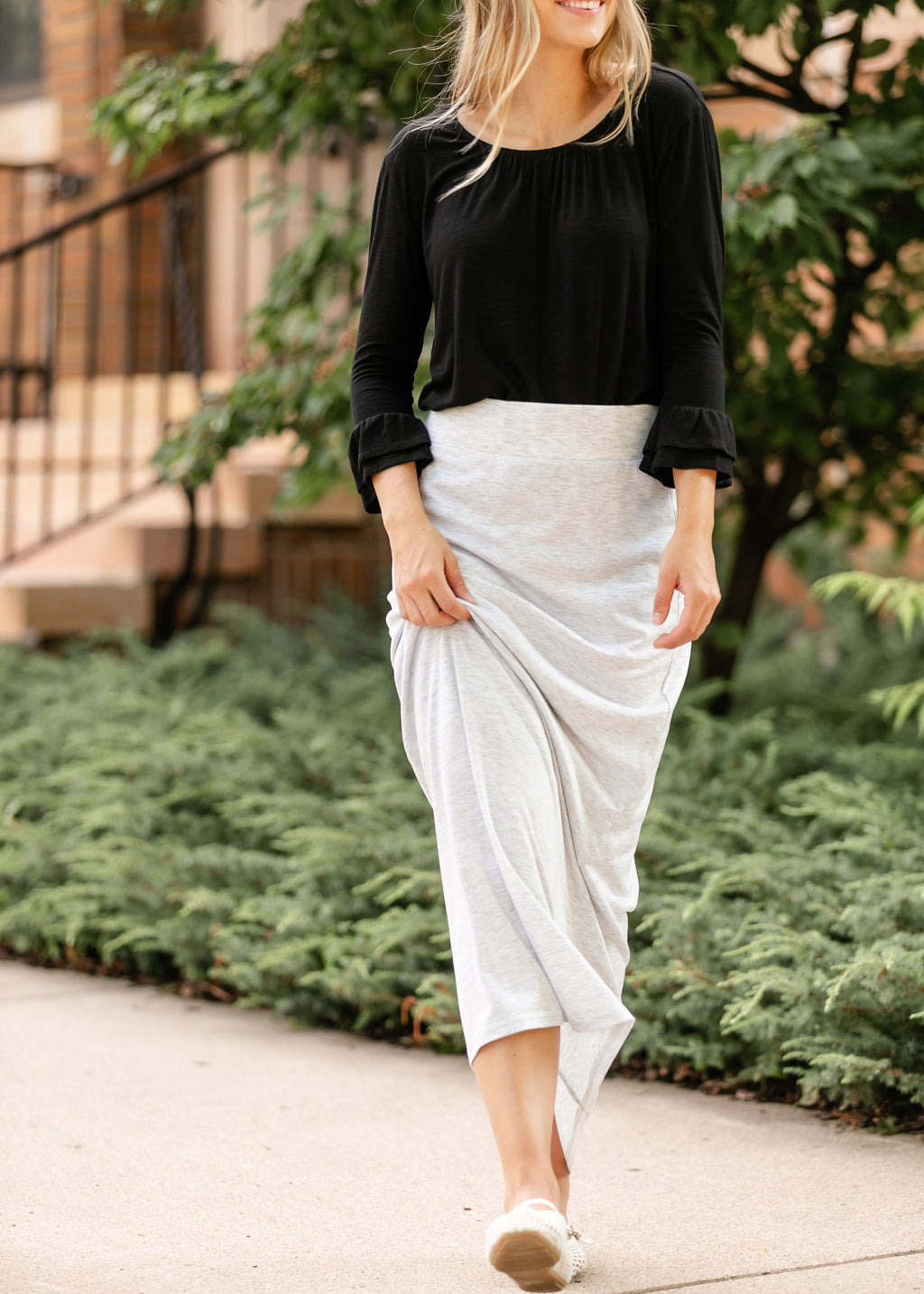 Clarise Heather Gray Premium Knit Maxi Skirt