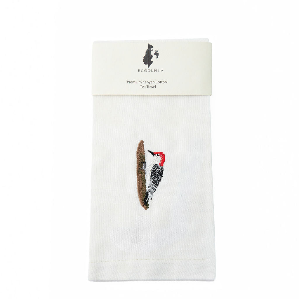 Bird Embroidered Cotton Tea Towels - Handmade Kitchen Gift by Ecodunia