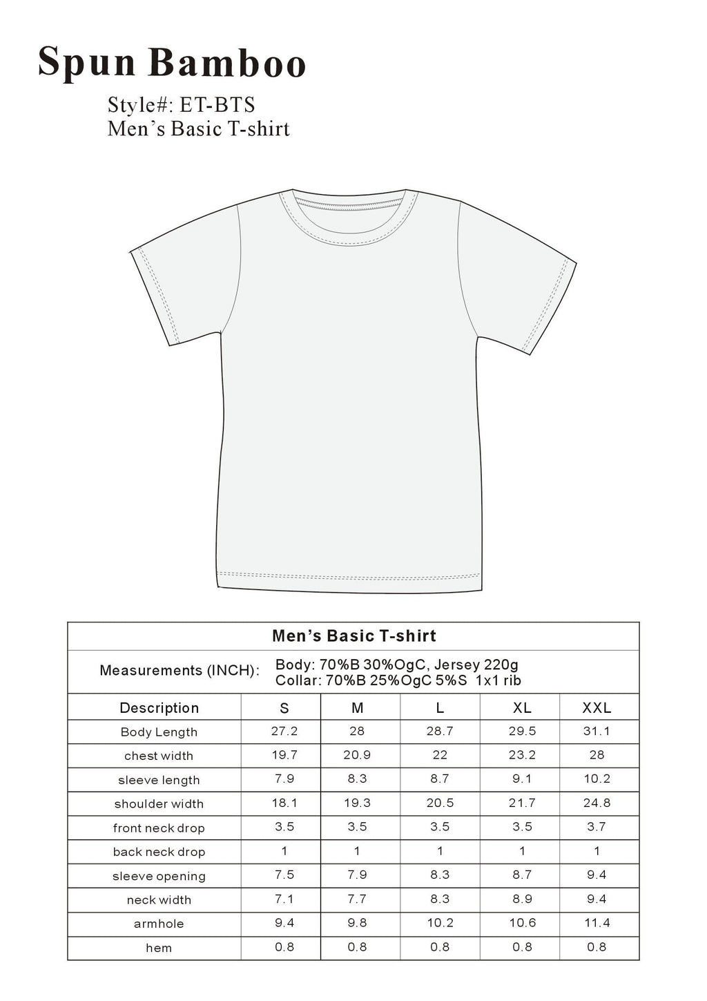 The Original Men's Bamboo Viscose/Organic Cotton Short Sleeve T-Shirt - Classic Cut by Spun Bamboo