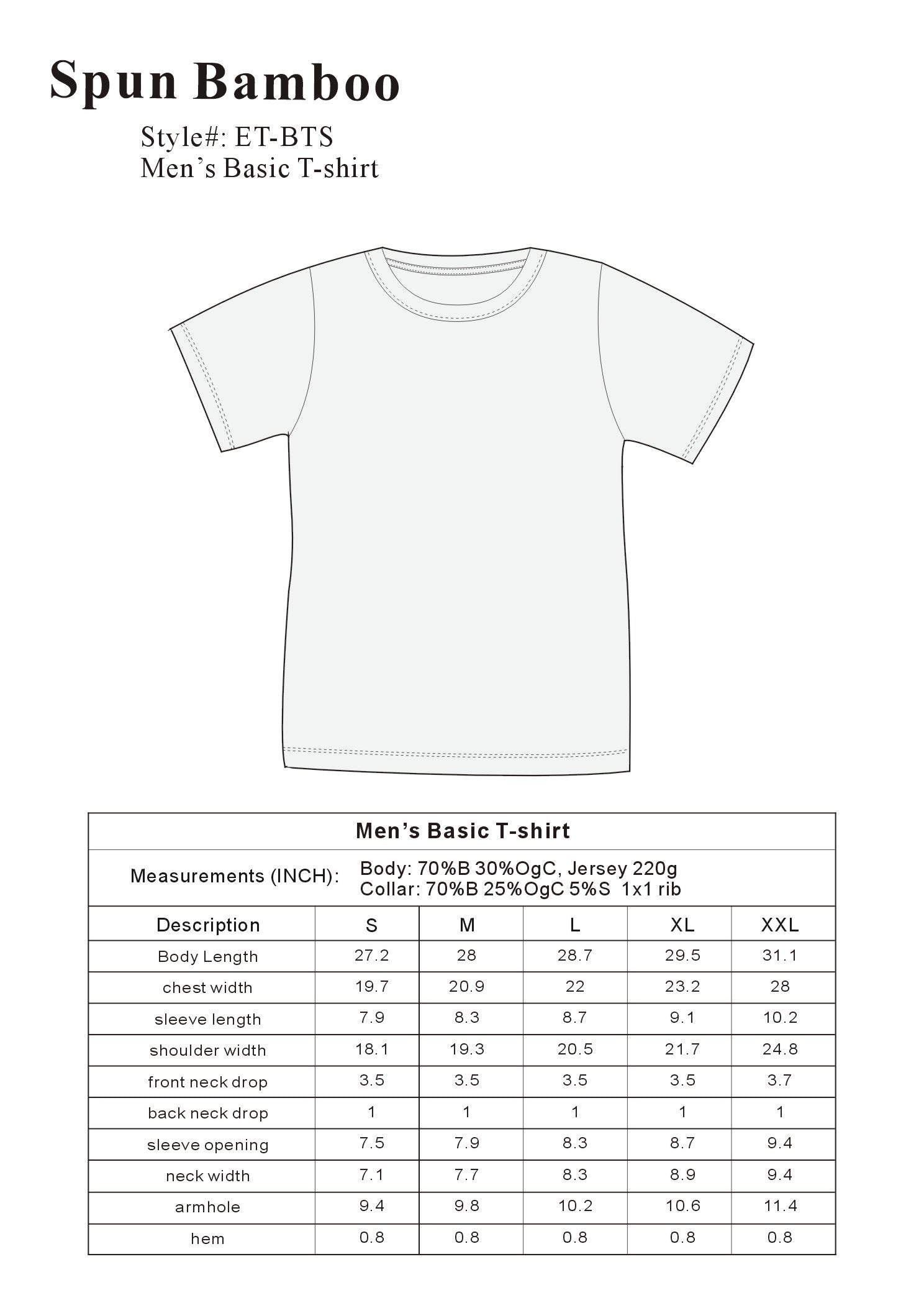 The Original Men's Bamboo Viscose/Organic Cotton Short Sleeve T-Shirt - Classic Cut by Spun Bamboo